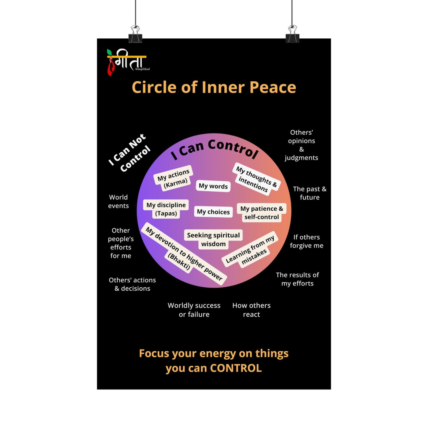 Gita poster on inner peace and control with minimalist typography