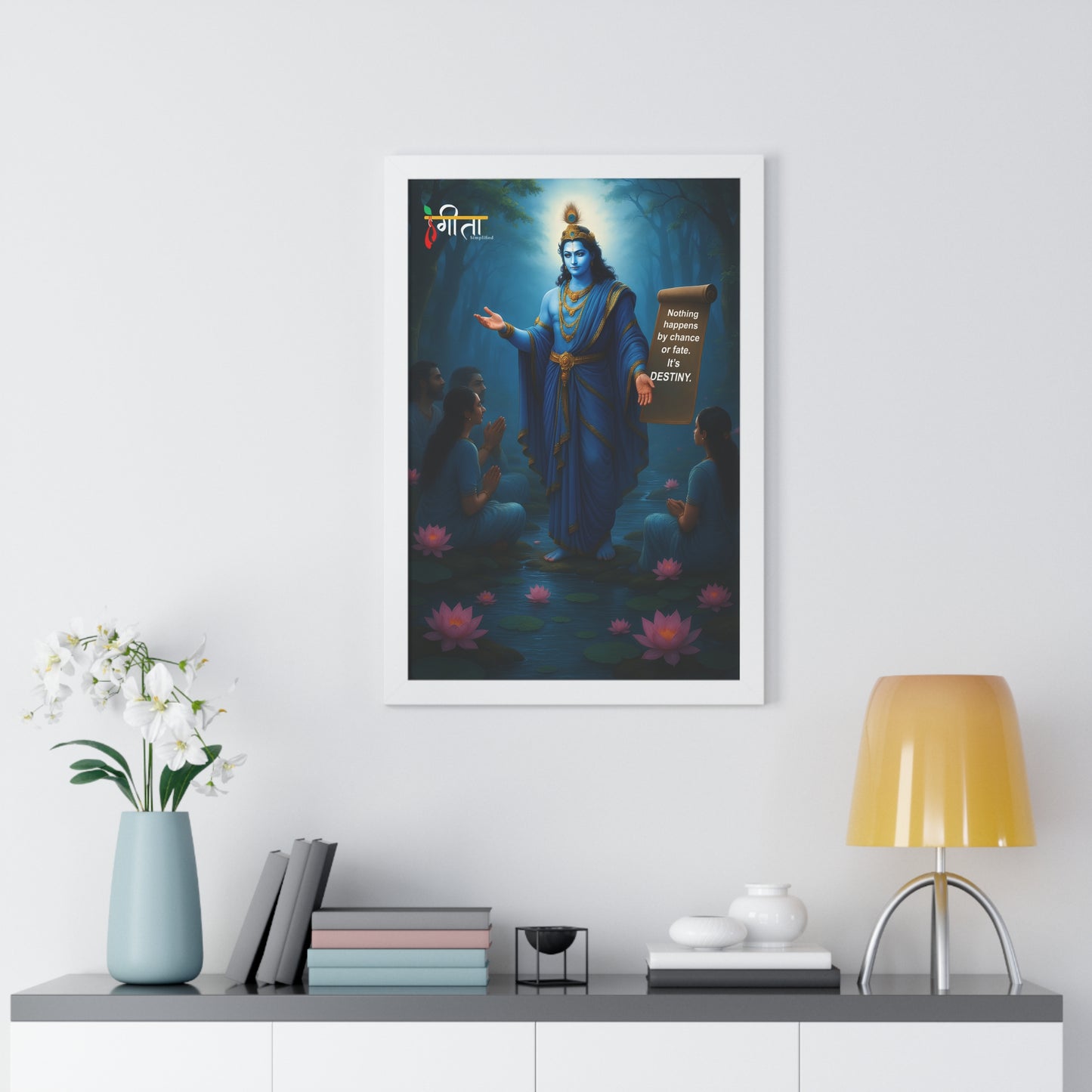 Bhagavad Gita wisdom framed – black/white MDF, archival inks, hassle-free hanging