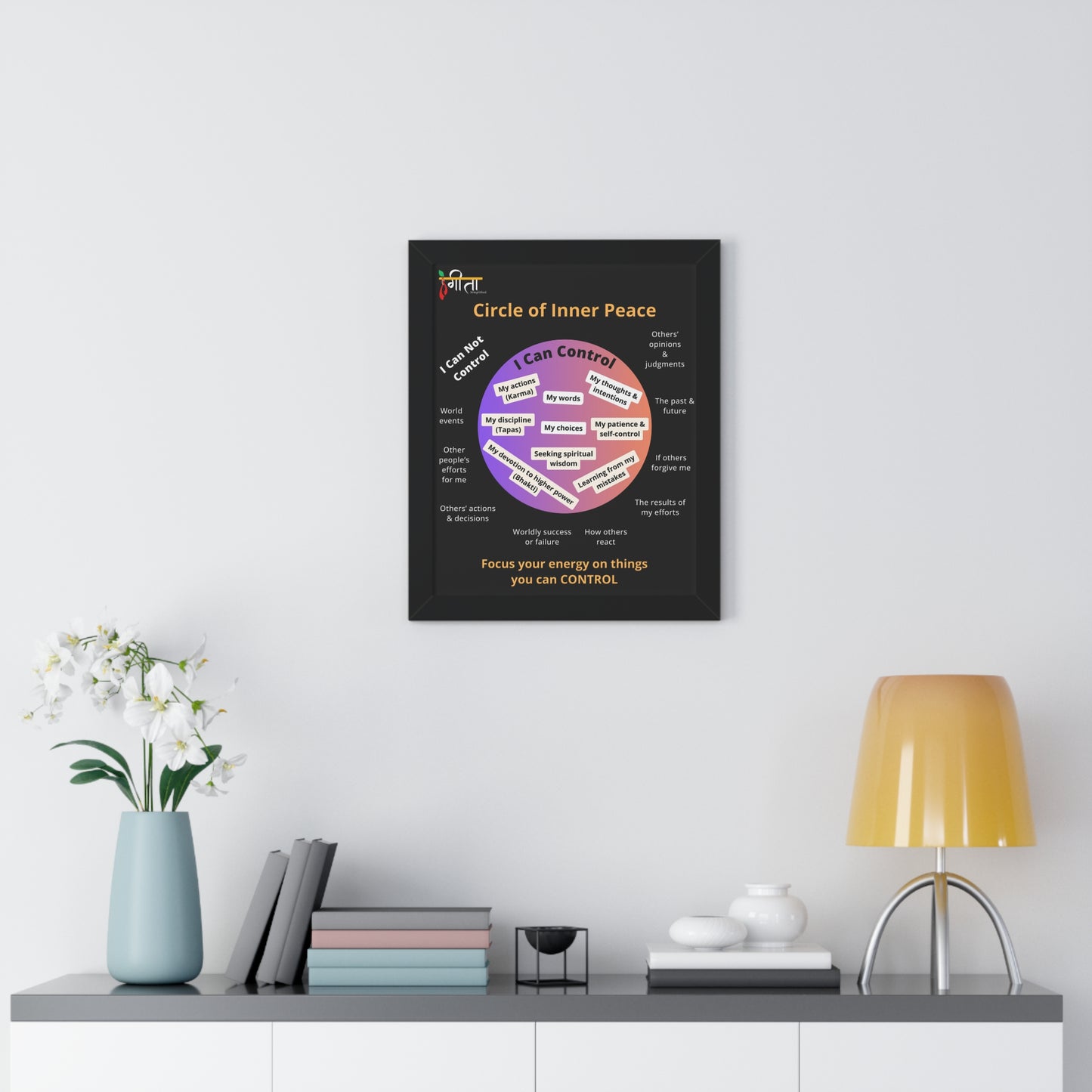 Framed Krishna teachings wall art with MDF frame