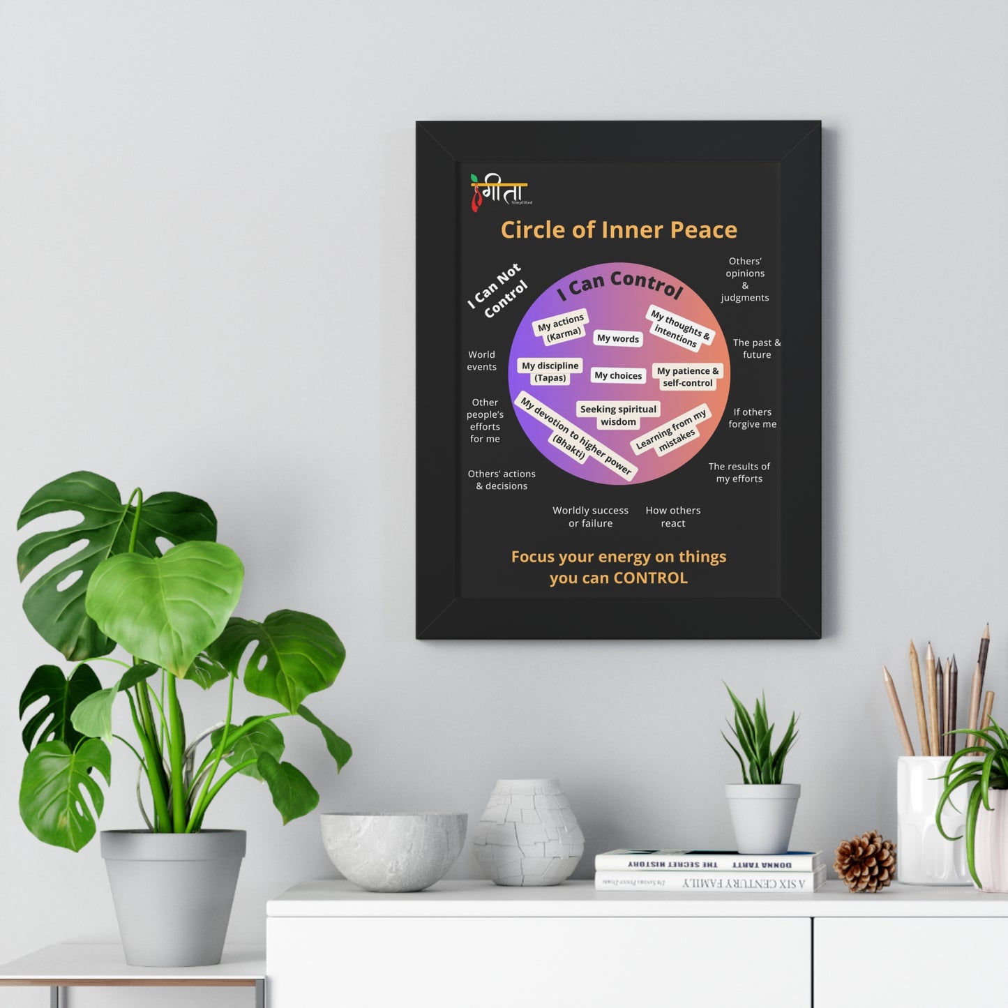 Gita inspired framed quote art for mindful living
