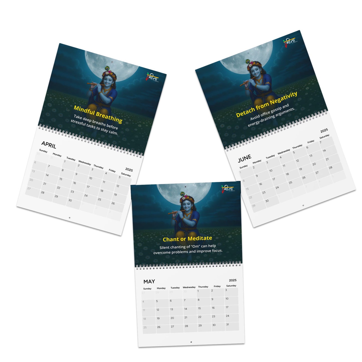 Krishna themed calendar with karmic wisdom and modern desk-friendly design