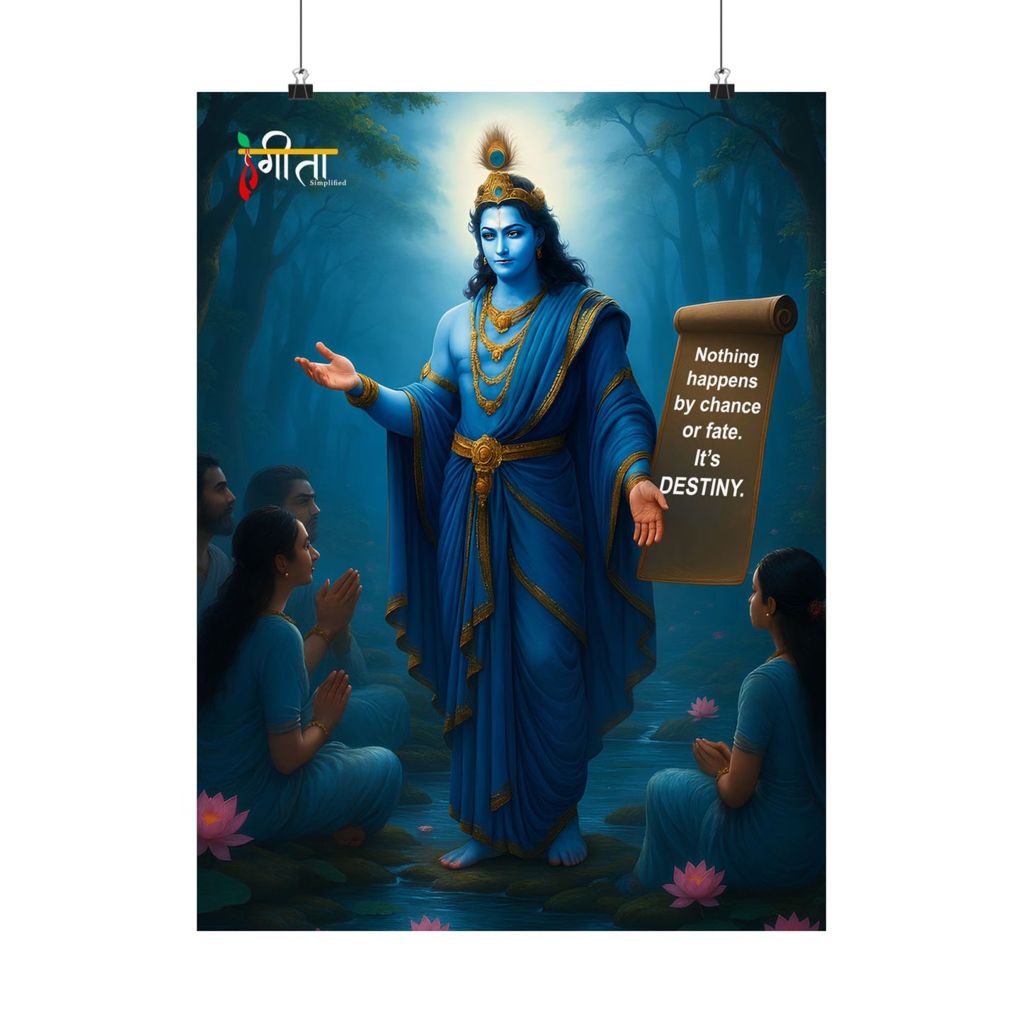 Matte-finish Krishna consciousness poster – Bhagavad Gita scene for serene decor