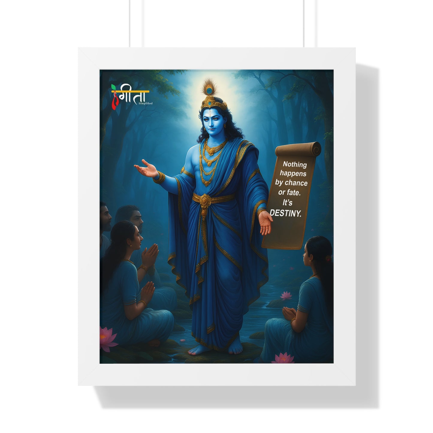 White-framed Sanatan Dharma artwork – Krishna’s teachings, 16x20” for office or home