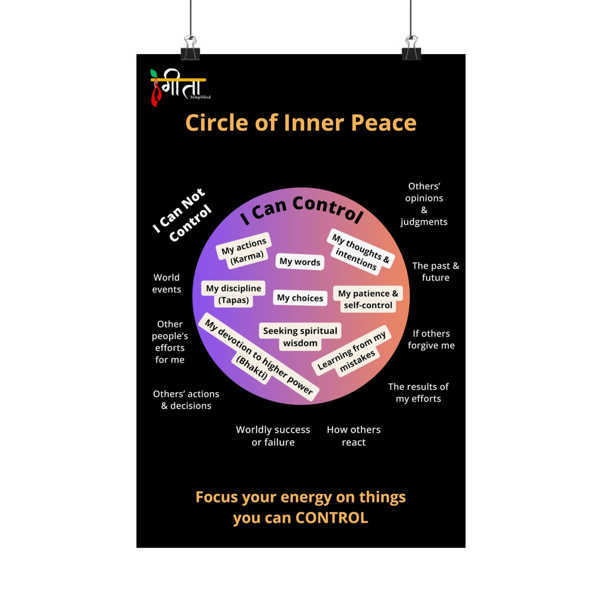 Gita poster on inner peace and control with minimalist typography