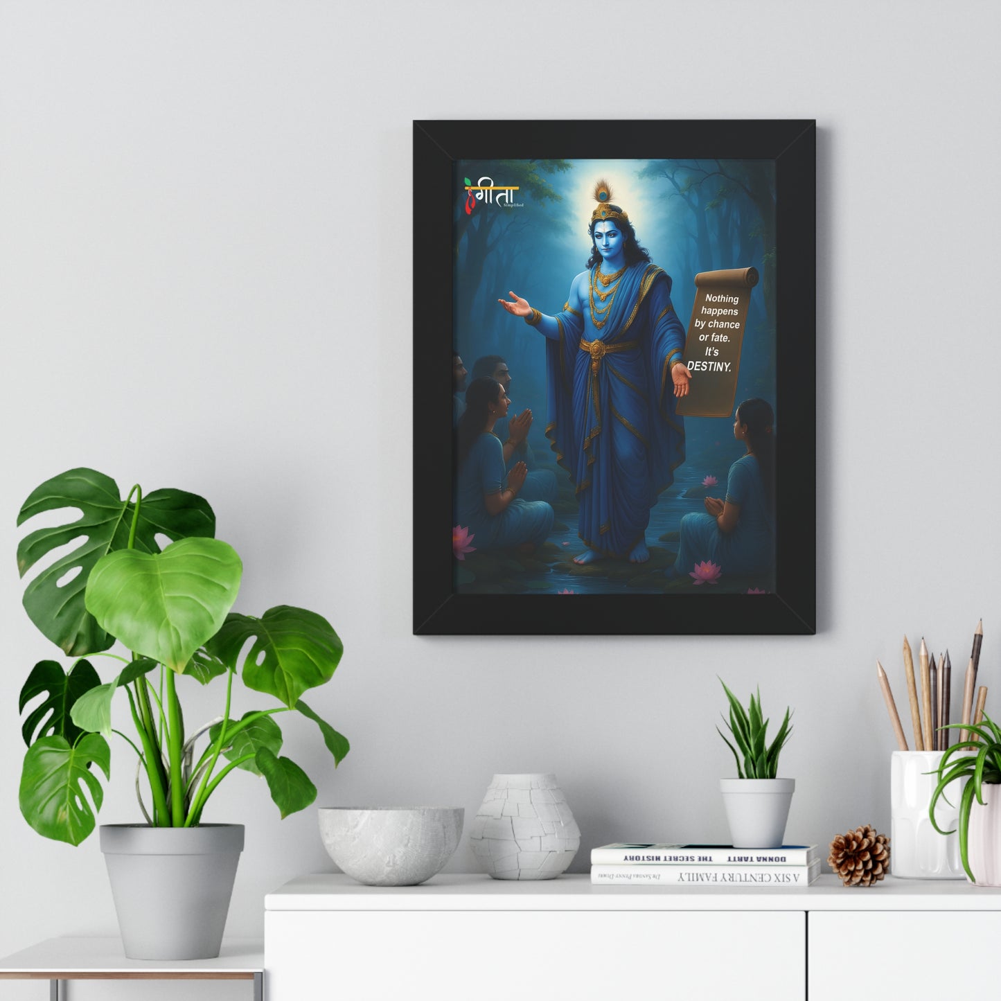 Acrylic-covered Krishna poster framed – 12x16” spiritual gift for meditation spaces
