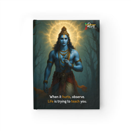 Blank Krishna journal with quote about pain and observation