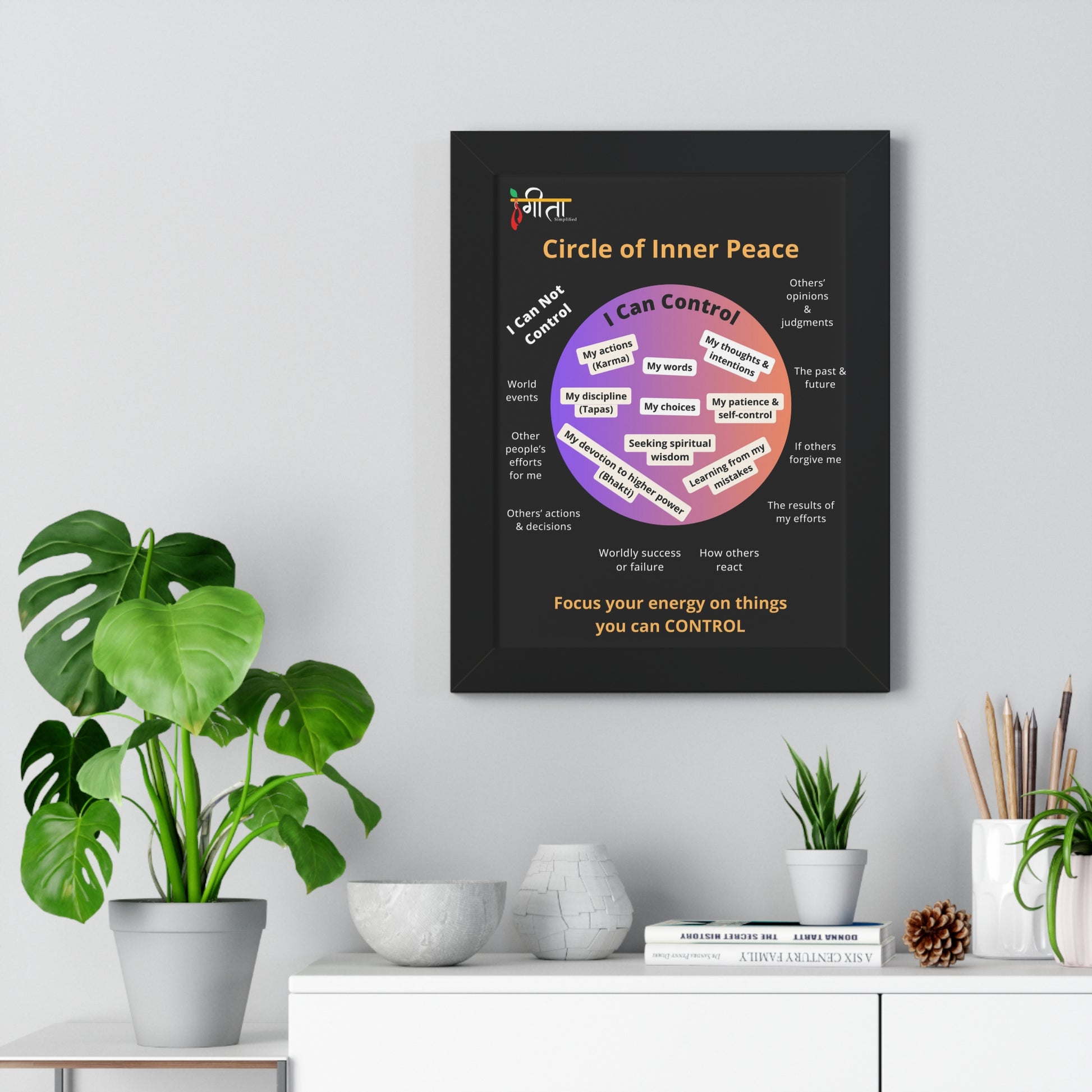 Gita inspired framed quote art for mindful living