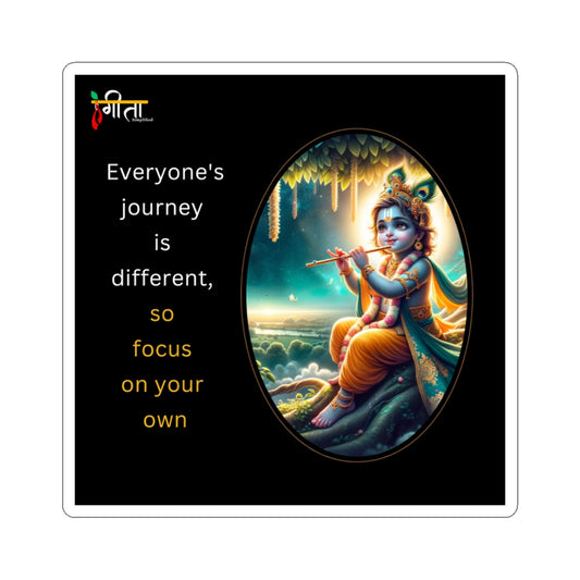 Kid Krishna playing flute with motivational quote