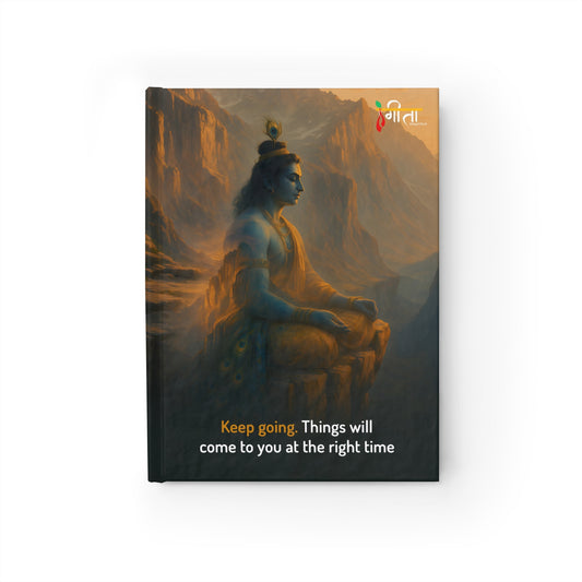 Krishna meditating softcover journal with sunrise and motivational quote
