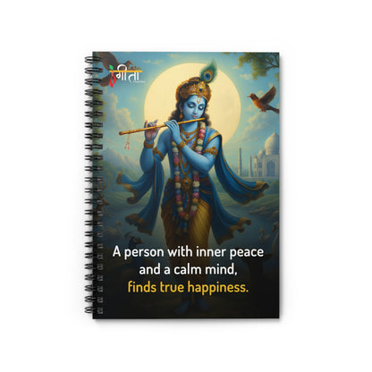 Krishna spiral journal with quote on inner peace and happiness