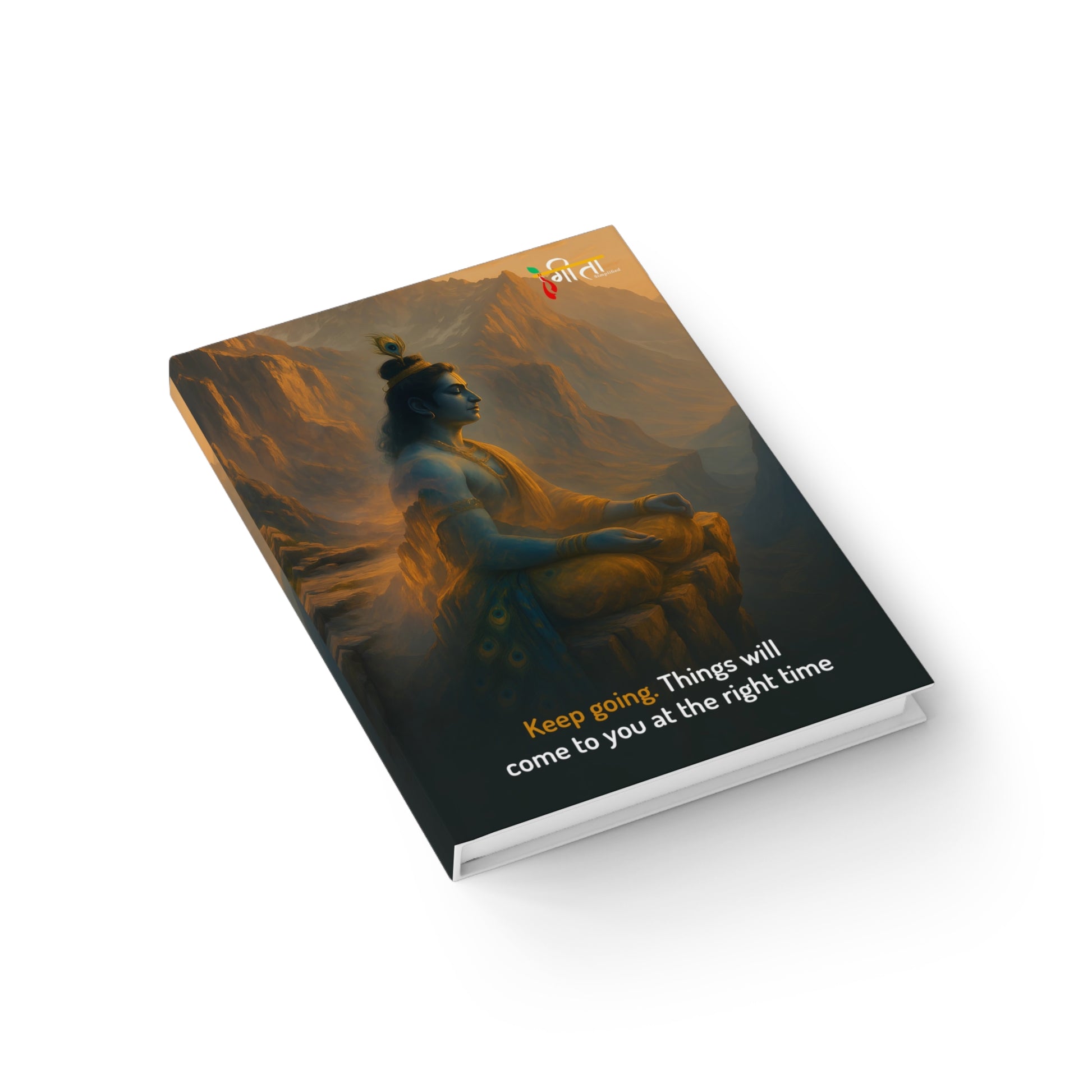 Spiritual sunrise-themed Krishna journal with casewrap binding