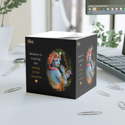 Sticky note cube featuring Hinduism artwork and Gita wisdom